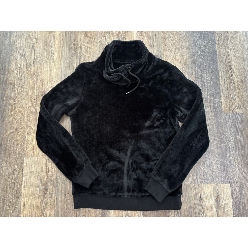 INC International Concepts Black Faux Fur Cowl Neck Pullover Sweatshirt Small
